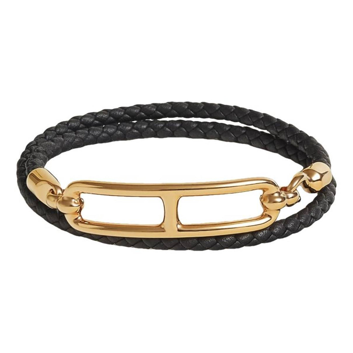 Hermes Roulis Double Tour Black 18K Gold Bracelet