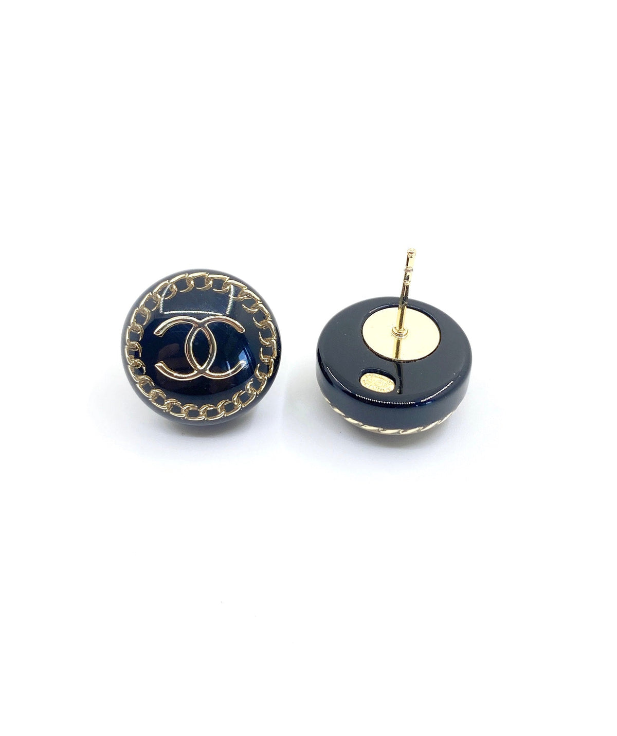 Chanel Circle Resin 18K Gold Earrings