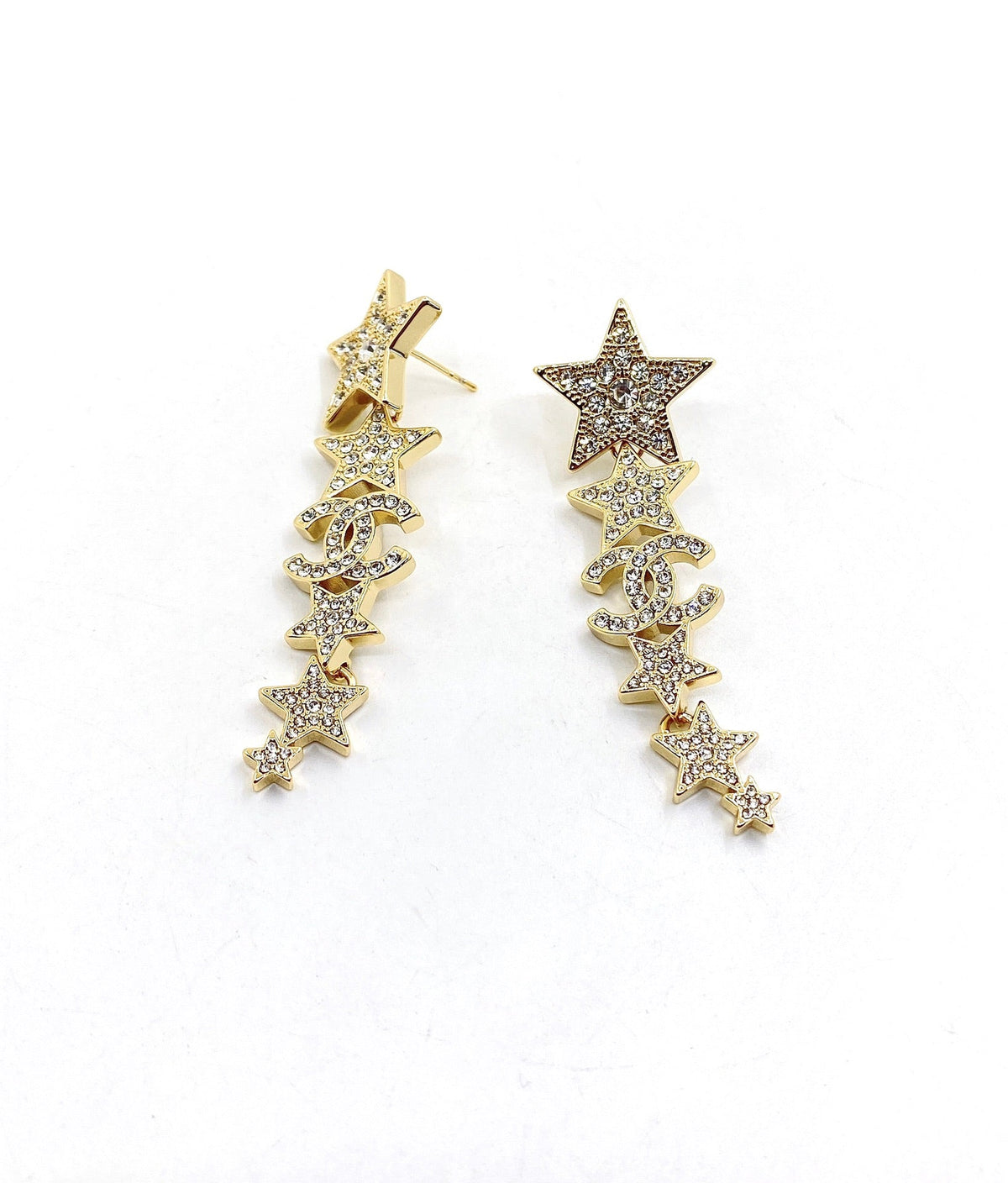 Chanel Star Diamonds Long 18K Gold Earrings